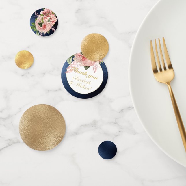 Country Blue Blush Pink Roses Navy Gold THANK YOU Confetti (Group)