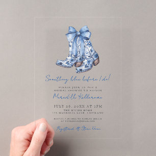 Country Blue Bow Cowboy Bridal Shower Acrylic Invitations