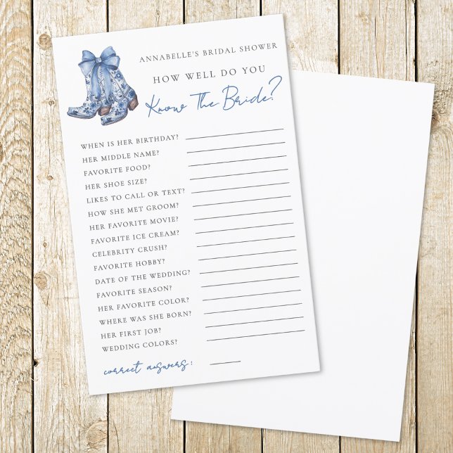 Country Blue Bow Cowboy Bridal Shower Game (Country Blue Bow Cowboy Bridal Shower Game)