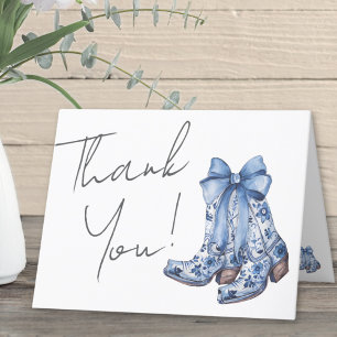 Country Blue Bow Cowboy Bridal Shower Thank You Card