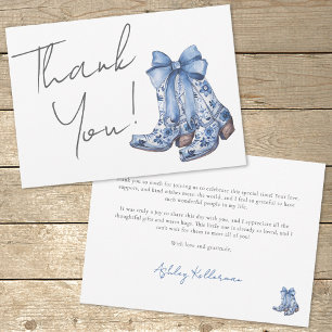 Country Blue Bow Cowboy Bridal Shower Thank You Card