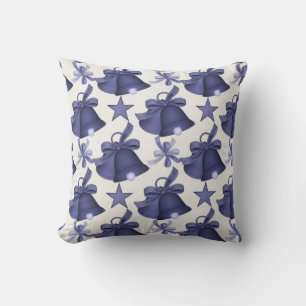 Country Blue Christmas Holiday Bells Pillow d1