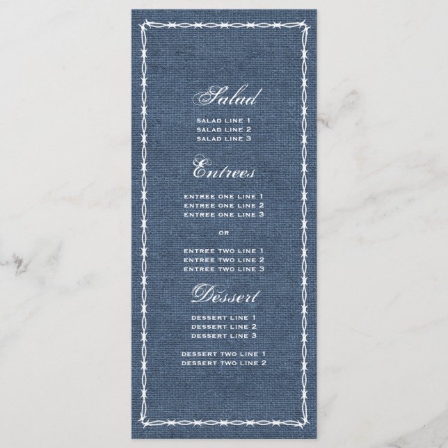 Country Blue Denim and Barb Wire Menu (Front)
