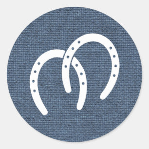 Country Blue Denim and Horseshoes Classic Round Sticker
