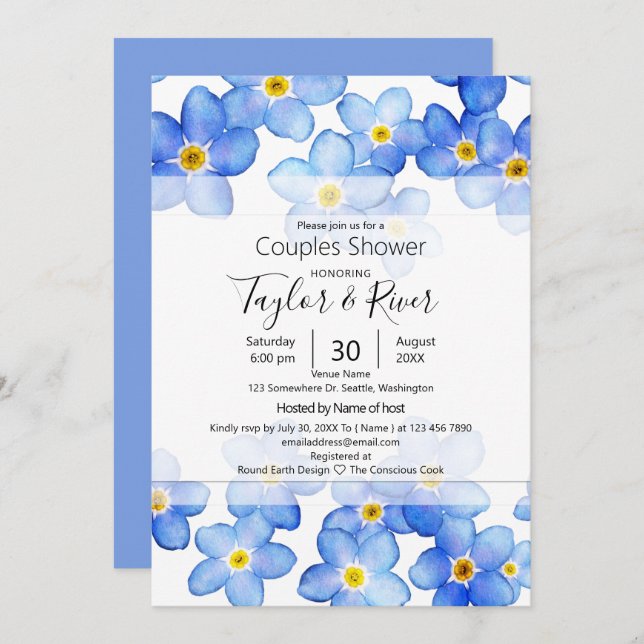 Country Blue Forget-Me-Nots Couples Shower Invitation (Front/Back)