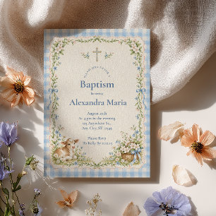 Country Blue Gingham Baptism Invitation