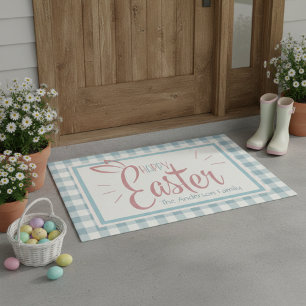 Country Blue Gingham Happy Easter Personalised Doormat