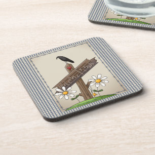 Country Blue Gingham Welcome Friends Coaster