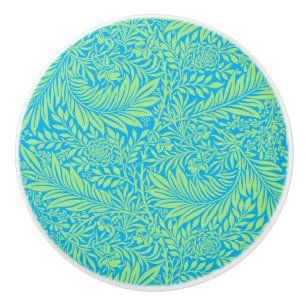Country Blue Green William Morris Leaf Pattern Ceramic Knob
