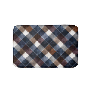 Country Blue Red White Grey Squares   Bath Mat