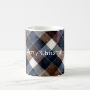 Country Blue Red White Grey Squares Christmas Coffee Mug
