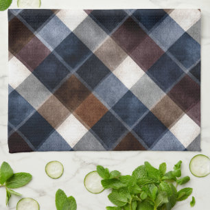 Country Blue Red White Grey Squares   Tea Towel