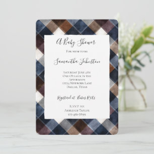 Country Blue Red White Squares Baby Shower Invitation