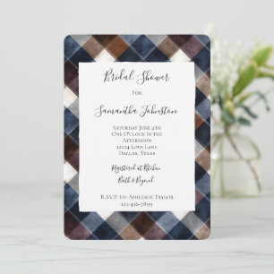 Country Blue Red White Squares Bridal Shower Invitation