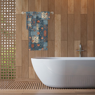 Country Blue Rust Rustic Farmhouse Bath Towel Set