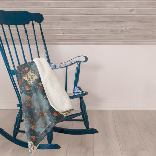 Country Blue Rust Rustic Farmhouse Sherpa Blanket