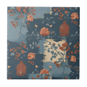 Country Blue Rust Rustic Farmhouse Short Ceramic Tile