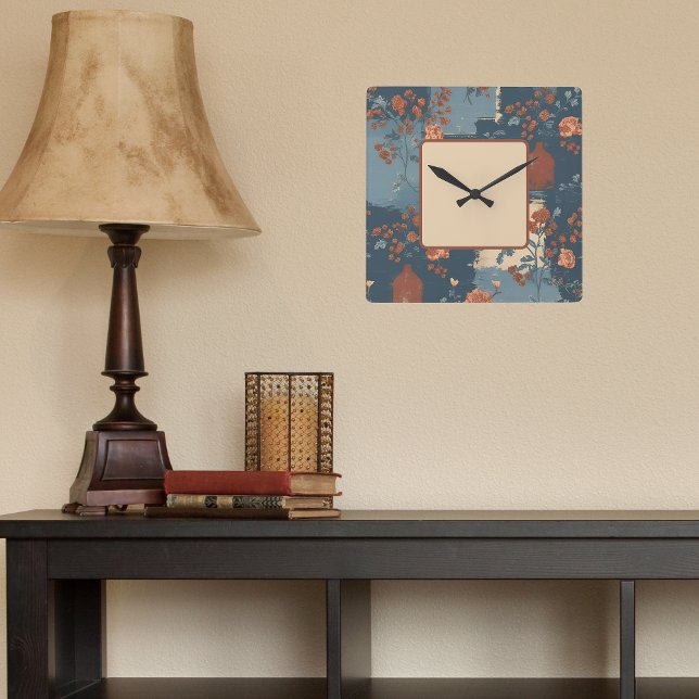 Country Blue Rust Rustic Farmhouse  Square Wall Clock (Creator Uploaded)