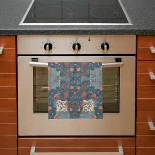 Country Blue Rust Rustic Farmhouse Tea Towel