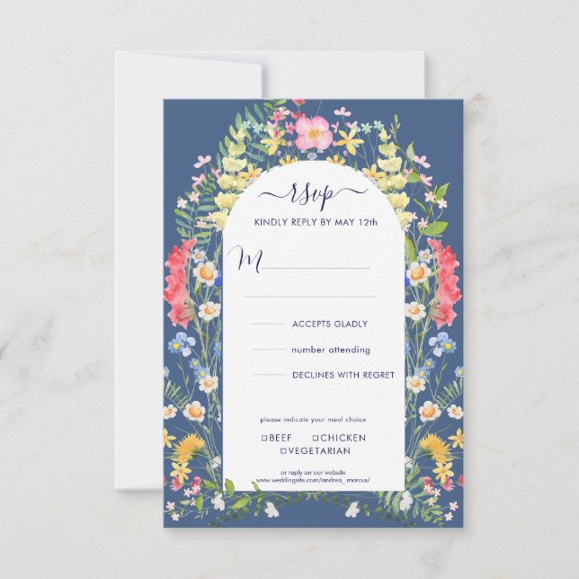 Country Blue Rustic Wildflower Watercolors RSVP Card (Front)