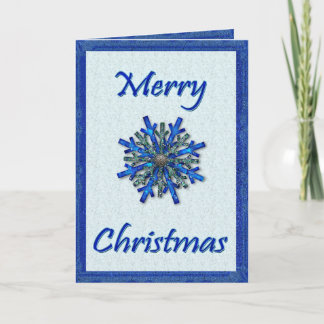 Country Blue Sparkle Snowflake Holiday Card