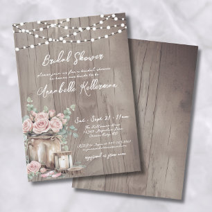 Country Blush Pink Roses Rustic Wood Bridal Shower Invitation