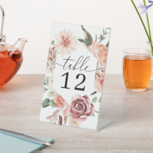 Country Boho Rose Wedding Table Numbers Pedestal Sign