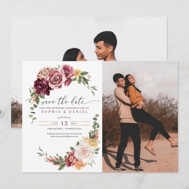 Country Boho Rustic Floral Save The Date Invitation (Front/Back)