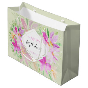 Country Boho Watercolor Lilac Floral Elegant Large Gift Bag