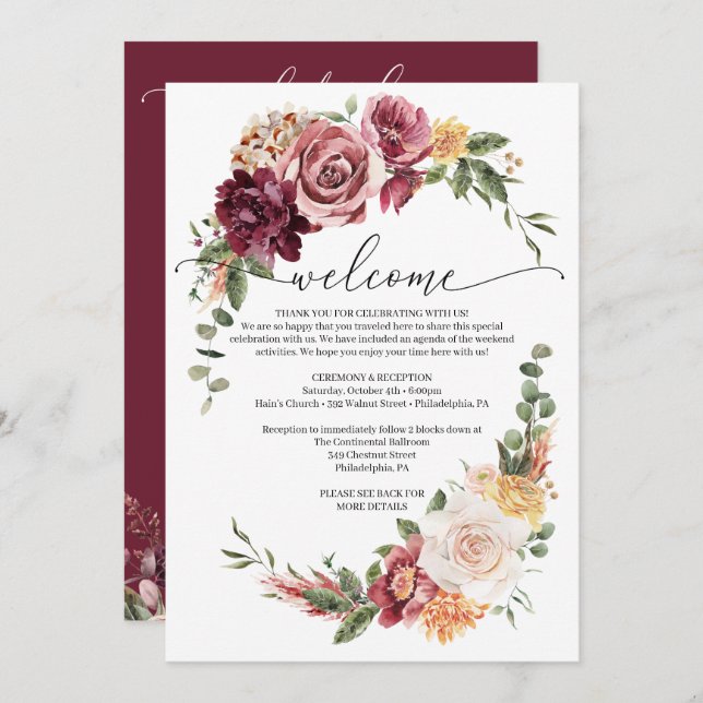 Country Boho Wedding Itinerary Wedding Welcome Invitation (Front/Back)