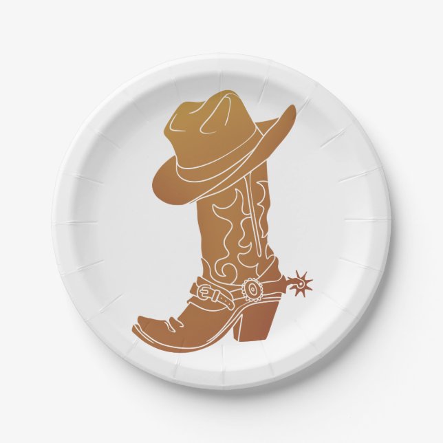 Country Boot and hat silhouette Paper Plate (Front)