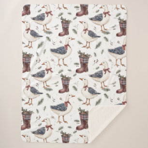 Country Boots Goose Christmas Sherpa Blanket