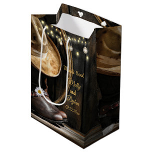 Country Boots, Hat & Barn Wood Wedding Medium Gift Bag