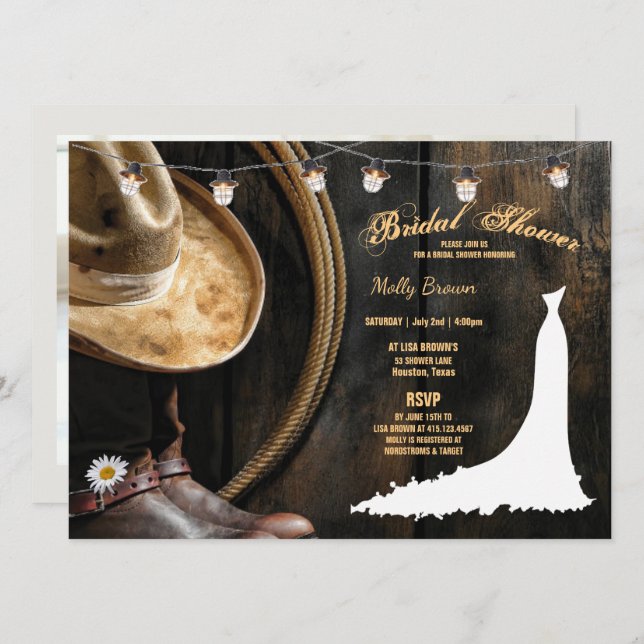 Country Boots Hat & Barnwood Bridal Shower  Invitation (Front/Back)