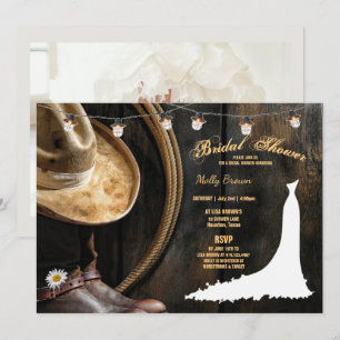 Country Boots Hat & Barnwood Bridal Shower  Invitation