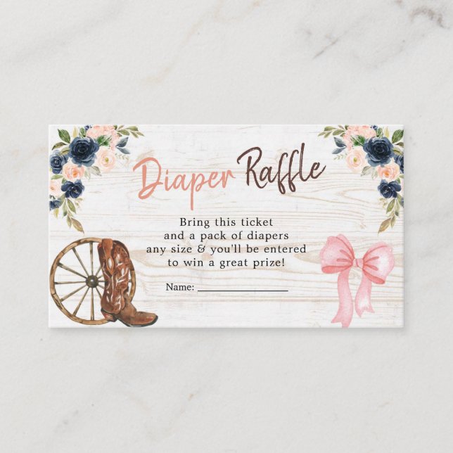 Country Boots or Bows Gender Reveal Diaper Raffle Enclosure Card (Front)