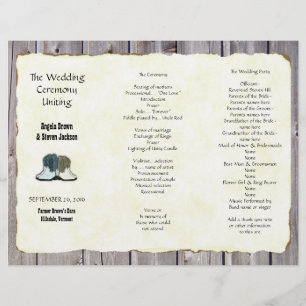 Country Boots Rustic Tri-fold Barn Wedding Program