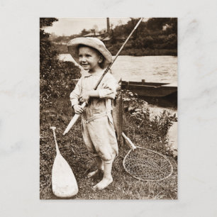 Country Boy Vintage Fishing on Mississippi Postcard