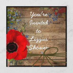 Country Bridal Shower Poppy FLOWER Invitation