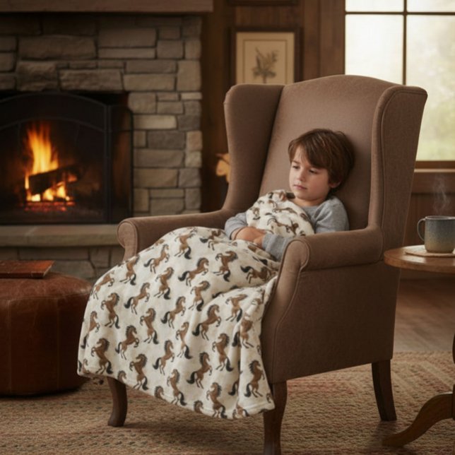 Country Brown Horses Fleece Blanket (Creator Uploaded)