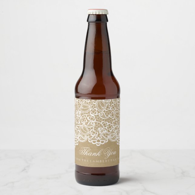 Country, Brown Paper and Lace Beer Bottle Label (Front)