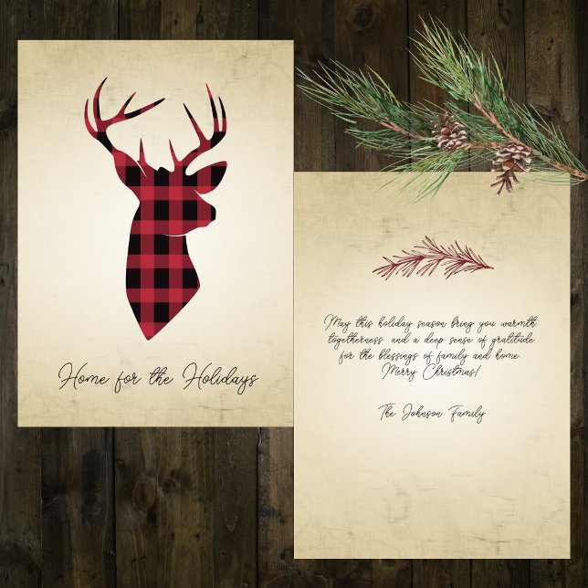 Country Buffalo Plaid Deer Silhouette  Holiday Card (Creator Uploaded)