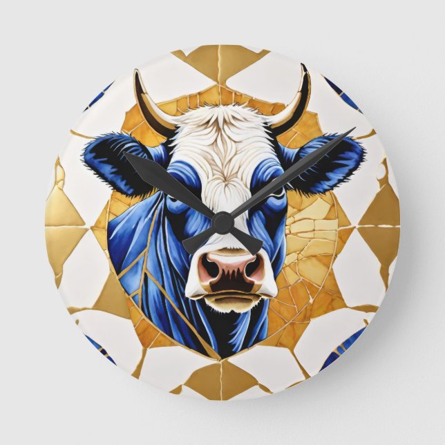 Country Bull Artwork Round Clock (Front)