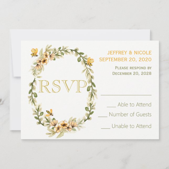 Country Bumble Bee Floral Wedding RSVP Invitation (Front)
