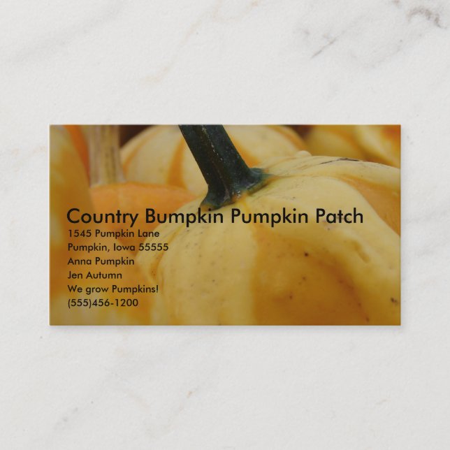 Country Bumpkin Pumpkin Patch, 15... Business Card (Front)