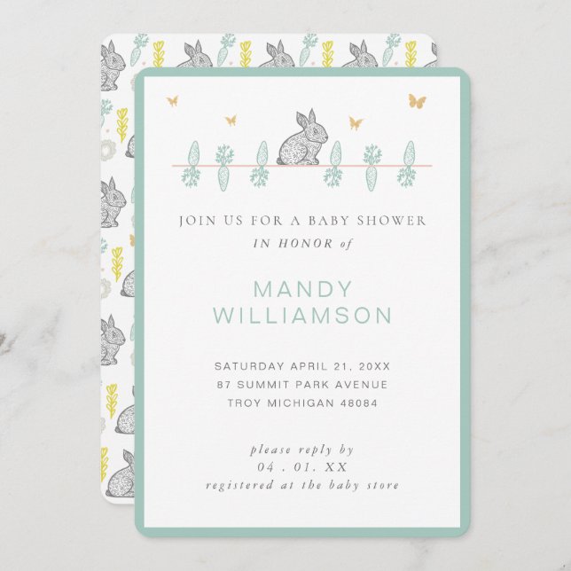 Country Bunny Rabbit Easter Baby Shower Invitation (Front/Back)