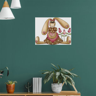 Country Bunny With Flowers Poster