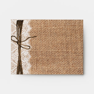 Country Burlap and Lace Twine Print RSVP Envelopes