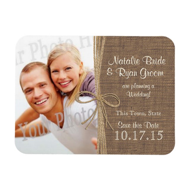 Country Burlap and Twine Save the Date Photo Magnet (Horizontal)