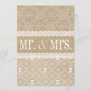 Country Burlap, Lace and Mason Jar Wedding Invitat Invitation
